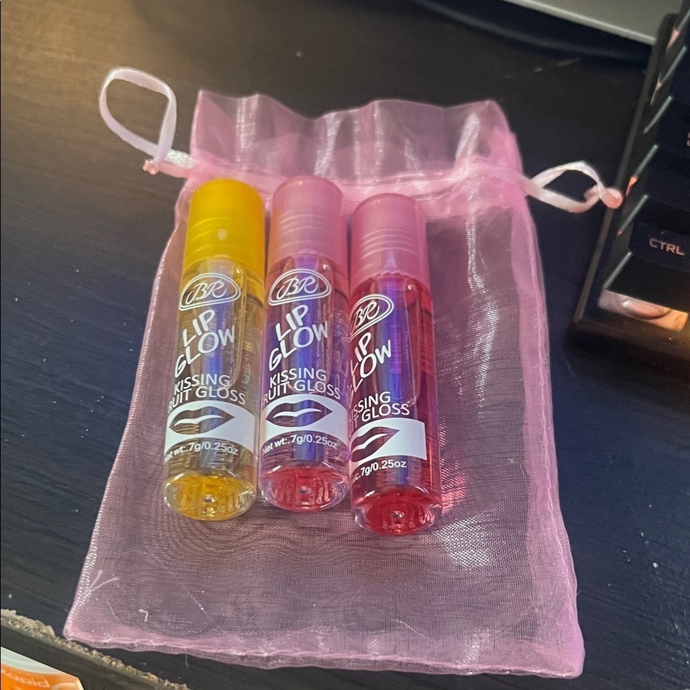 Lip Glow Kissing Fruit Gloss Set - Yellow, Pink, Red